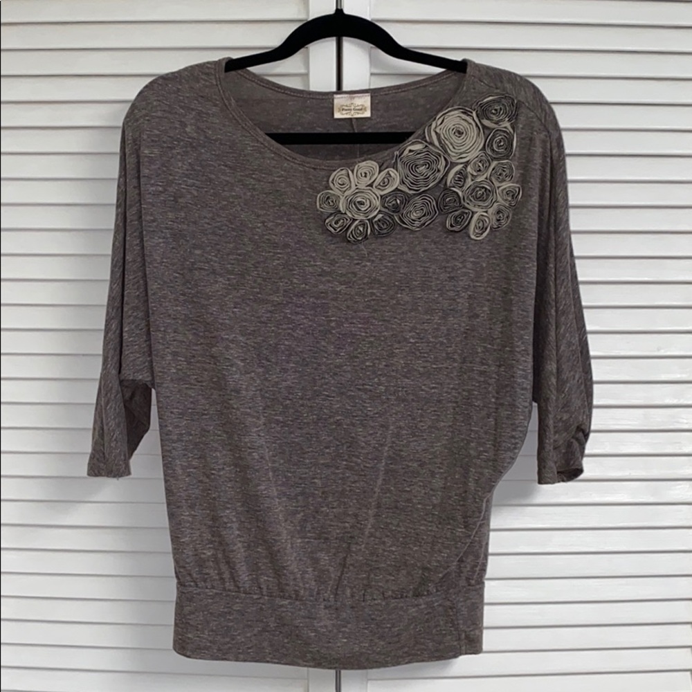 Brown top with flower detailing size Small